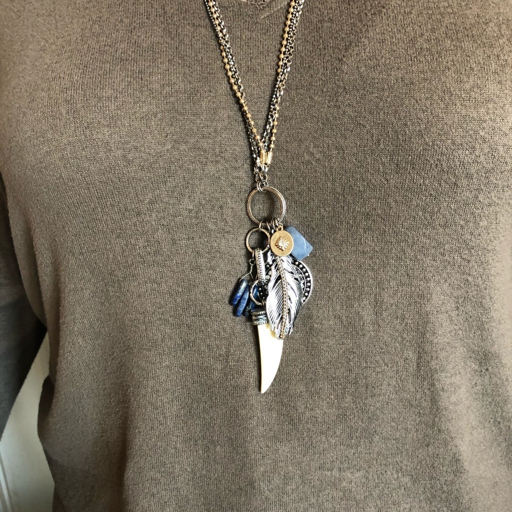Tri-Colored Necklace with Navy and Ivory Accents